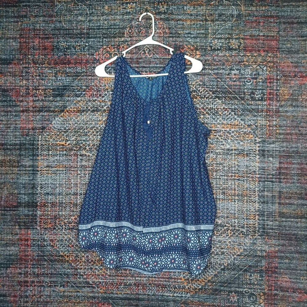 Time to Bloom womens navy white floral dots sleeveless tunic top 3X EUC